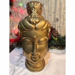 Gold Buddha Head Sculpture Medium Traditional Spiritual Decor